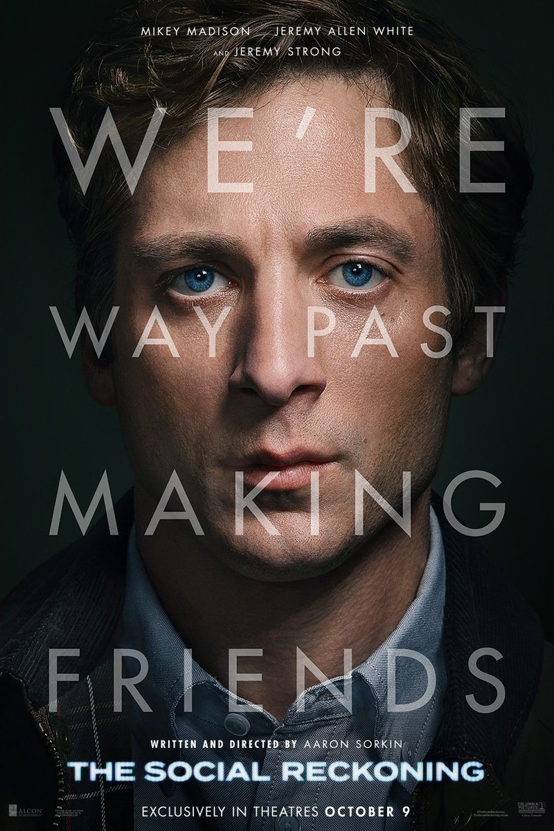 vhscut's tweet photo. Mikey Madison, Jeremy Allen White e Jeremy Strong nos pôsteres individuais de ‘O Outro Lado das Redes’.

Dirigido por Aaron Sorkin, chega aos cinemas em 8 de outubro. #TheSocialReckoning https://t.co/LXEQ8XUWpU