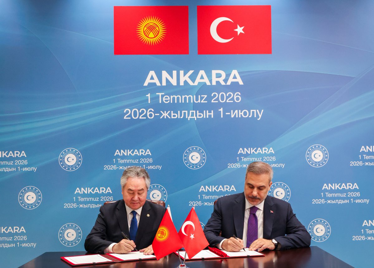MFATurkiye's tweet photo. Minister of Foreign Affairs @HakanFidan co-chaired the Seventh Meeting of Türkiye-Kyrgyzstan Joint Strategic Planning Group, together with Zheenbek Kulubaev, Minister of Foreign Affairs of Kyrgyzstan, in Ankara. https://t.co/aiumB2H0cw