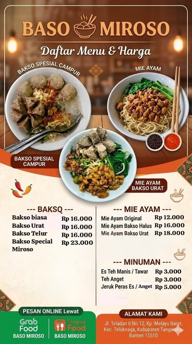SaiiAng_'s tweet photo. Buat kalian mutualan twitter boleh banget dilarisin usaha suamiku di daerah Kp.Melayu Melayu Barat, Tangerang. Titiknya di samping utara polsek Teluk Naga namanya BASO MIROSO. 
Sekarang juga udah ada di online food nya ya😊. https://t.co/RMeVRgnPpA