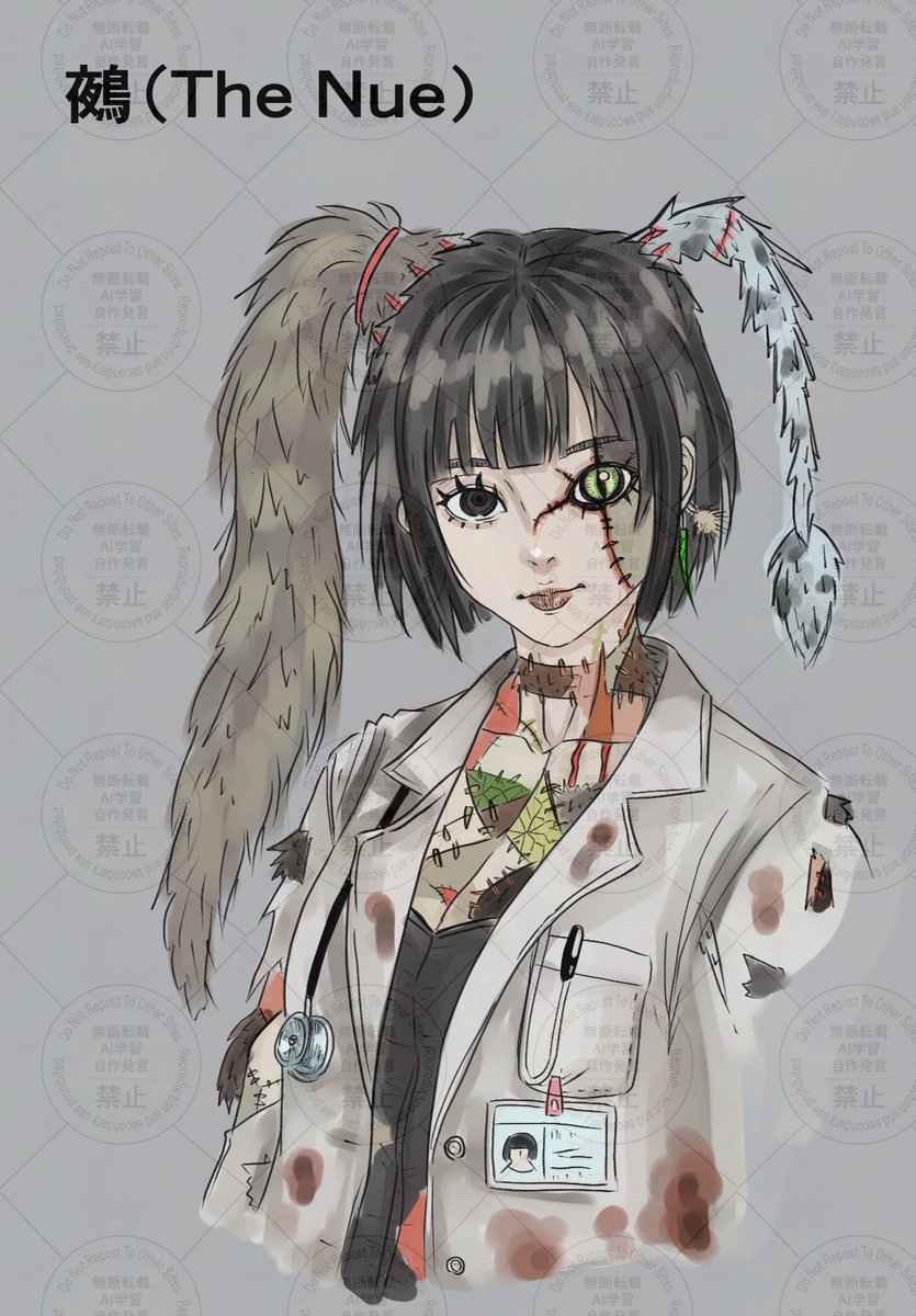 Hi_fu_Mi_Yu's tweet photo. デッドバイデイライト
オリジナルキラー構想：鵺（THE NUE）

挿絵の追加、専用サイ���の運用を始めました。
画像は今回のオリジナルキラー設定カラーラフの一枚になります。

#DbD #二次創作 #オリジナルキラー #DeadByDaylight  #デッドバイデイライト https://t.co/iafM79992l