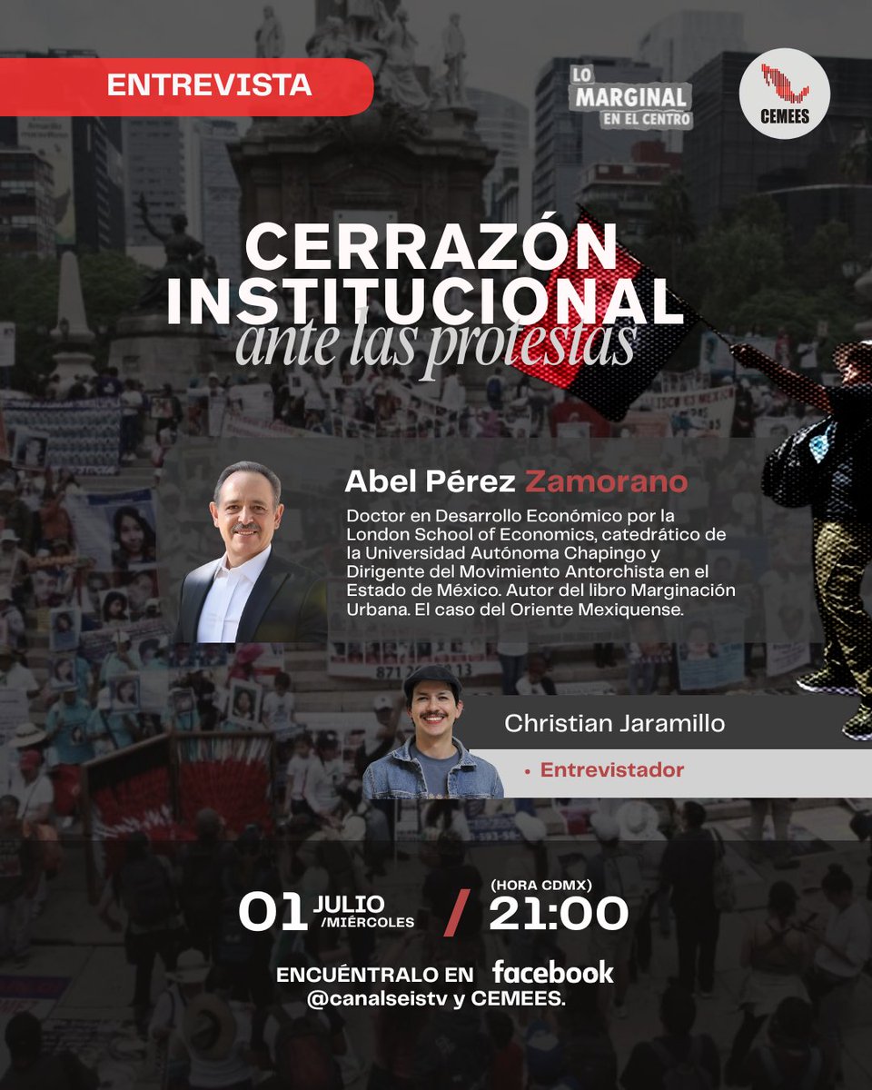 cemees_org's tweet photo. 🗣️ La presidenta Claudia Sheinbaum ha reiterado en diversas ocasiones que su gobierno mantiene un diálogo abierto y que “se va a escuchar a todos”. Sin embargo, tanto a nivel federal como estatal, diversos colectivos denuncian que sus demandas continúan sin ser atendidas.

Las exigencias de familiares de personas desaparecidas, comunidades que reclaman servicios básicos, estudiantes, docentes y organizaciones sociales siguen encontrando, en muchos casos, escasa respuesta por parte de las autoridades ⚠️.

Este panorama plantea interrogantes fundamentales:

❓ ¿Por qué el gobierno de la 4T opta por una política que algunos califican como de "ni los veo ni los oigo"?
❓ ¿Qué consecuencias puede tener esta falta de diálogo para las organizaciones sociales y las protestas ciudadanas?
❓ ¿Qué efectos puede generar en la relación entre el gobierno y la sociedad organizada?

🗓️ Hoy
🕘 9:00 de la noche
📺 A través de Canal 6 TV
De esto y más hablamos en Lo Marginal en el Centro 🗣️📚

#México #4T #ParticipaciónCiudadana #MovimientosSociales #PolíticaMexicana #Democracia #OrganizaciónSocial #LoMarginalEnElCentro