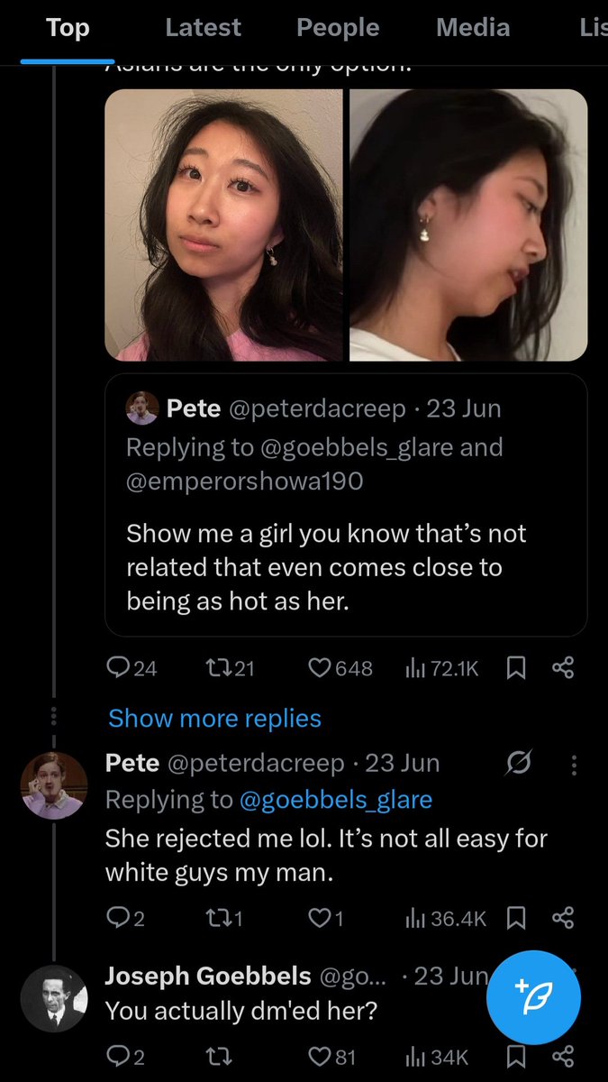 Tojo_IJA_2's tweet photo. You're so down bad you DM'ed a 3.5/10 Asian girl and still got rejected. Absolutely pathetic loser you are. https://t.co/mQ9iSbBho8
