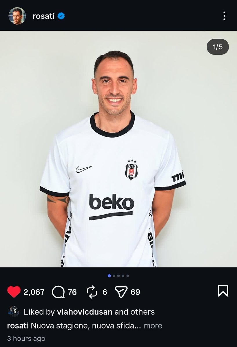 Bogazin_kartal's tweet photo. Dusan Vlahovic, Beşiktaş kaleci antrenörü Rosati'nin Instagram postunu beğendi. https://t.co/6qpBRCKrLz