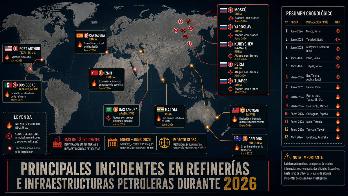 Alex_Diaz_68's tweet photo. En 2026 las refinerías de todo el mundo se han puesto de acuerdo para arder de forma simultánea. Los mayores beneficiarios de estos incendios son Estados Unidos e Israel. https://t.co/lJPoVHuLhx