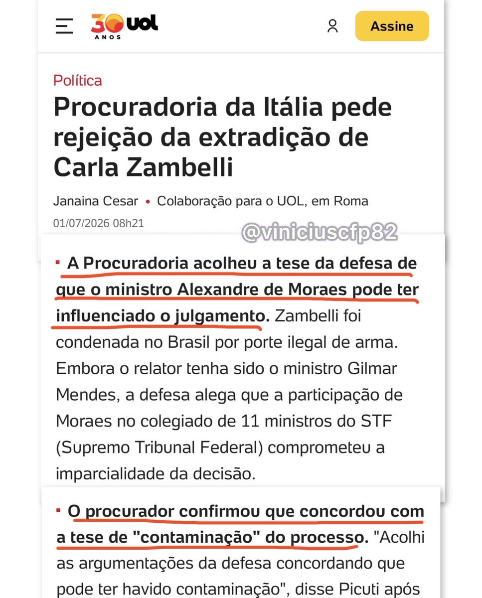 viniciuscfp82's tweet photo. Agora a justiça da Itália está analisando o segundo pedido de extradição de Zambelli. Parece que novamente o nosso judiciário será constrangido internacionalmente. https://t.co/AR50L5x9QQ