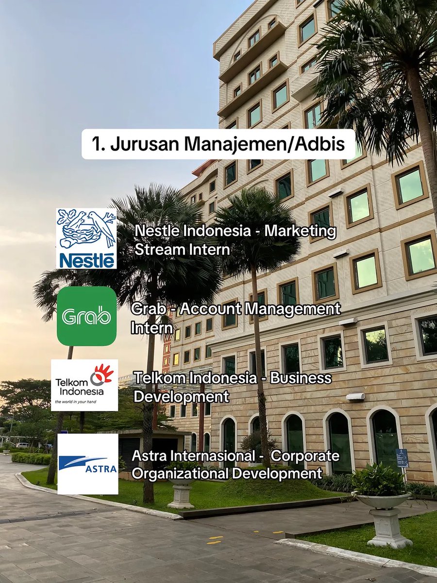 infolokerr_id's tweet photo. 1️⃣. Jurusan Manajemen/Adbis

✅ Nestle Indonesia - Marketing Stream Intern

✅ Grab Account Management Intern

✅ Telkom Indonesia - Business Development

✅ Astra Internasional - Corporate Organizational Development

2️⃣. Jurusan Akuntansi

✅ Telkom Indonesia - Accounting Intern

✅ CIMB Niaga - Junior Auditor Intern

✅ Bank Mandiri - Internal Audit Intern

✅ Tiket com - Finance & Accounting Intern