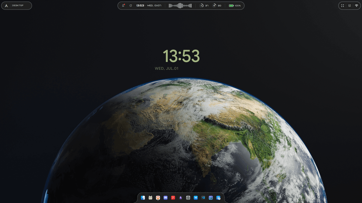 [Hyprland] Custom Quickshell config built with AI agents. Frosted Glass ...