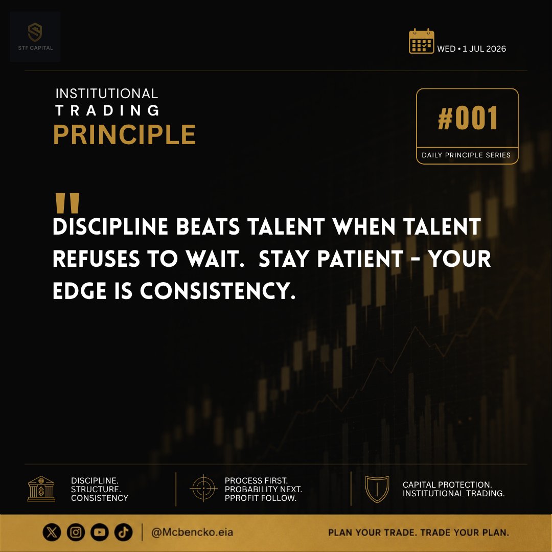 McBencko's tweet photo. Discipline beats talent when talent refuses to wait. Stay patient - Your  edge is consistency
#McBenckoeia #001 

#stockmarket
#trading 
#forextrading https://t.co/Xdjcm89hQF