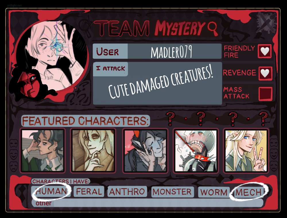 madler079's tweet photo. artblock is artblock but 
team Mystery GO GO first 📢

(beat me hard im here for pain)
#artfight https://t.co/XEocJwxG8A