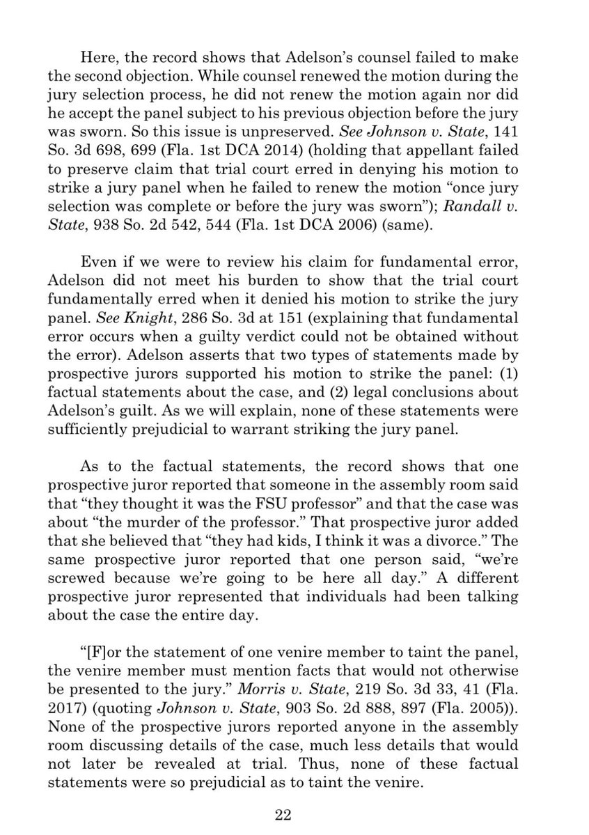 jaybronious's tweet photo. Florida District Court of Appeals decision on Charlie Adelson
“Finding no error by the trial court, the judgment and sentence
are AFFIRMED.”
#sorrycharlie #charlieadelson #wendiadelson #donnadelson https://t.co/L2Uj3J2d9k