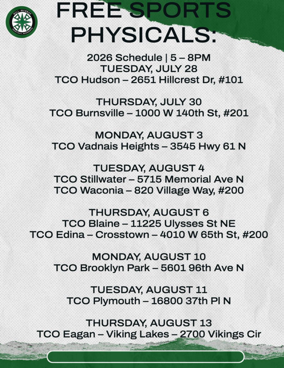 HMPioneers's tweet photo. Don't forget to schedule your FREE physical at TCO! Registration link in bio! #RollPios https://t.co/3qWJlNdYch