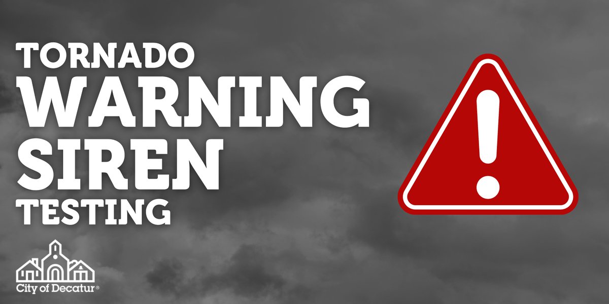 CityofDecaturGA's tweet photo. The City of Decatur will be testing the Tornado Outdoor Warning Sirens today, July 1, at 5 p.m. Should the weather become inclement, the test will be postponed.

For more information, please visit the Tornado Outdoor Warning Sirens page: https://t.co/0jXpLlqYyC https://t.co/ZgQdBIiawr