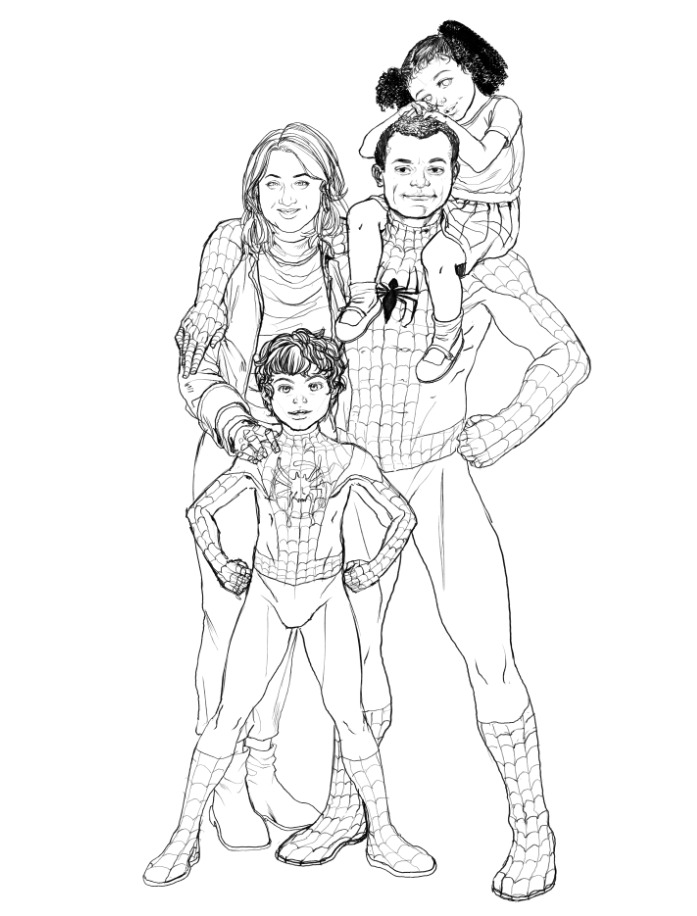 Gustavomeloart's tweet photo. Father’s Day commission

A custom comic cover reimagining The Amazing Spider-Man #1 (Renew Your Vows), featuring this amazing family.

Really fun project to work on!
#commission #fathersday #sketch #ink #draw #digitalart #clipstudiopaint #spiderman #family https://t.co/wjTe1kjdDX