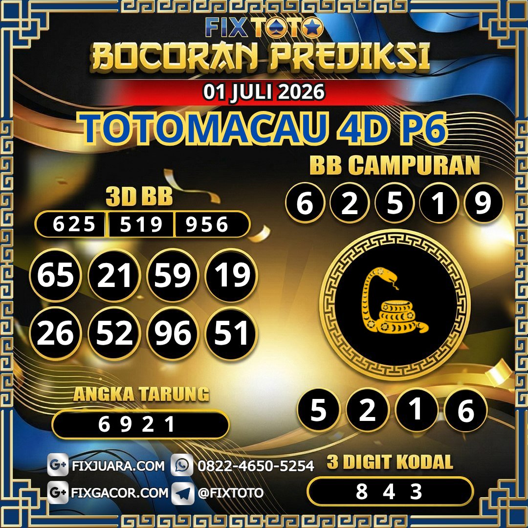 Angka_fixtoto's tweet photo. BOCORAN PREDIKSI TOTOMACAU 4D P6
#FIXTOTO #TOGEL #PREDIKSITOTOMACAU4DP6 https://t.co/micOBVAjBp