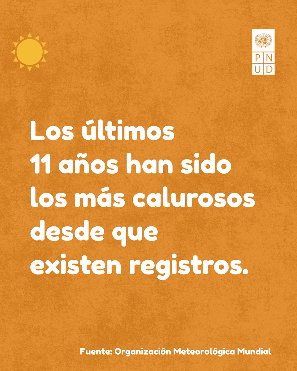 pnud's tweet photo. El calor extremo 🌡️ está batiendo récords.

El aumento de las temperaturas no es solo una cifra: significa más olas de calor, más sequías y más personas que ven amenazados sus medios de vida.

Súmate y #ActúaAhora por las personas y el planeta.

🟠 https://t.co/AnhPrwL6JO https://t.co/zy2ktB7vjy