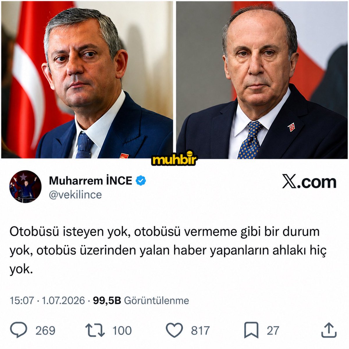 Muharrem İnce'den 'Seçim Otobüsü' İddialarına Yanıt: 'Vermeme Gibi Bir Durum Yok'