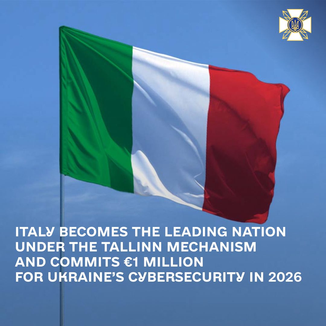 SSSCIP's tweet photo. Italy assumes the role of Leading Nation within the Tallinn Mechanism. For 2026 Italy plans to allocate €1 million for cybersecurity projects in Ukraine, bringing its total contribution under the initiative to €2 million.
https://t.co/K9kWRyPsUo https://t.co/TZ9RF58JWi