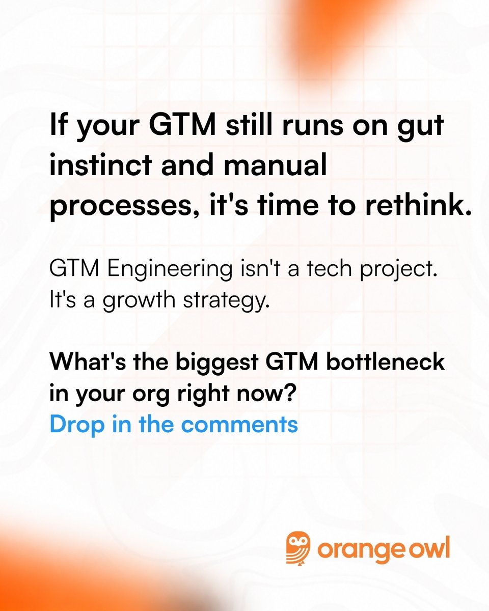 orangeowlhq's tweet photo. Want to go deeper? We've put together a full guide on the blog covering everything from building the function from scratch to the common pitfalls to avoid.
https://t.co/ACuAhlePVN
#GTMEngineering #GoToMarket #RevenueOperations #RevOps #B2BMarketing https://t.co/Nzq3MJh53Q