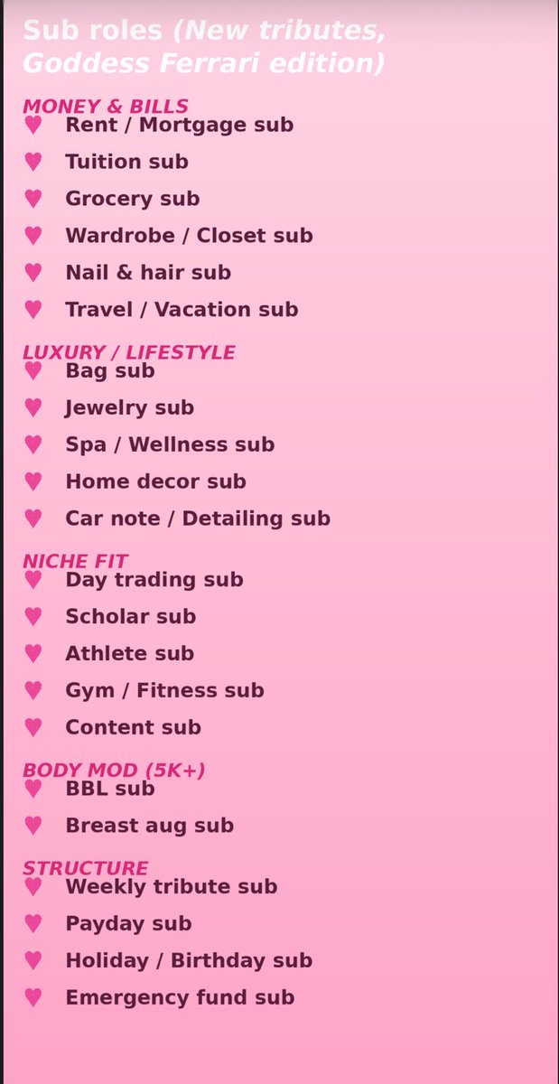 worshipferrari's tweet photo. PSA: these are the sub/beta boy/ cuck positions I have. DM for availabilities &amp; I MIGHT give you the opportunity to do something with your meaningless life and serve a real baddie💳🛍️💅🏽 https://t.co/6NGuLY40Qr
