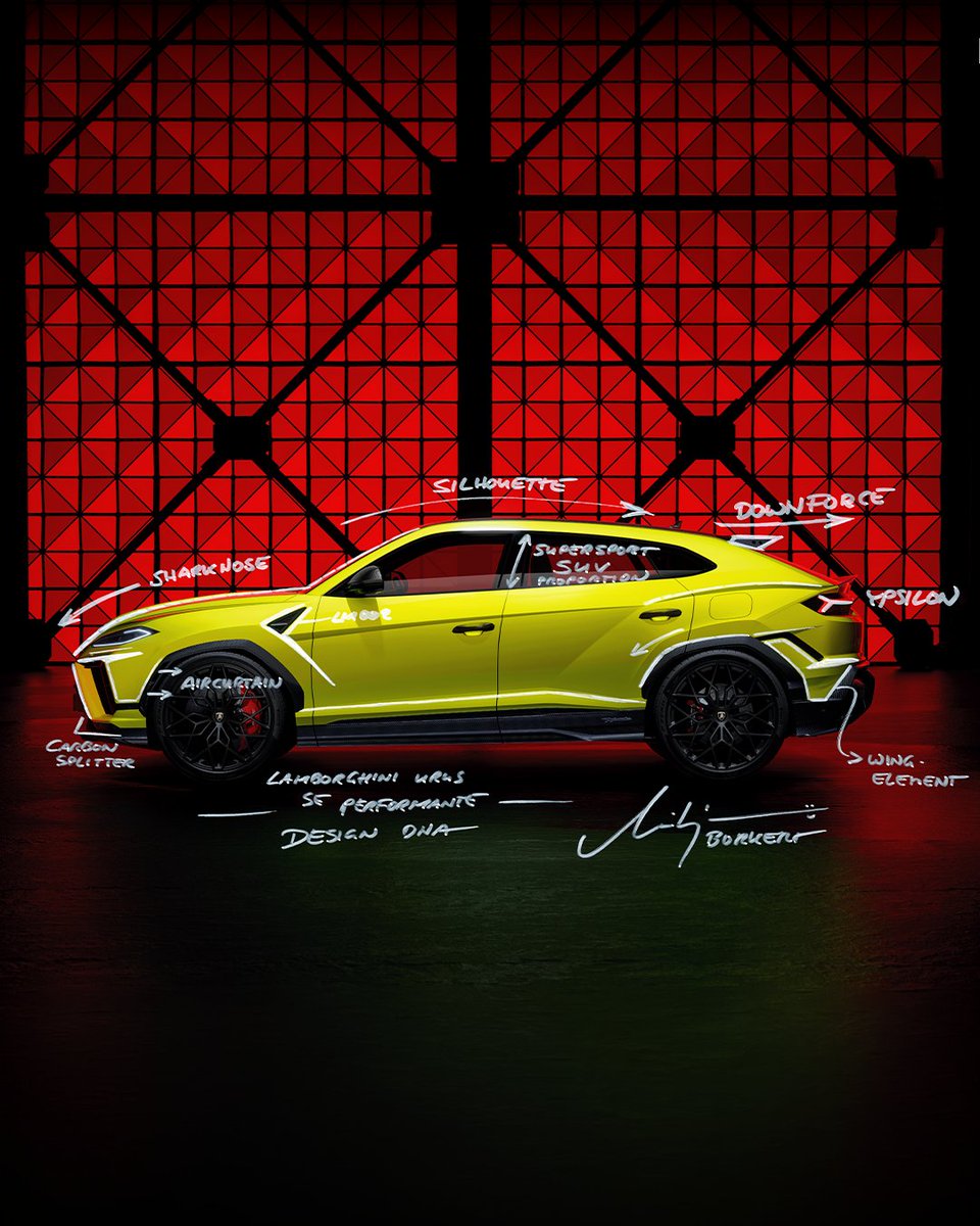 Lamborghini's tweet photo. Lamborghini Urus SE Performante reveals a design shaped by function and aerodynamic precision. Extensive exposed carbon fiber defines its most technical and aggressive identity ever. From the S-duct hood and central power dome to the redesigned aerodynamic surfaces, every detail serves performance. Iconic references and sharp proportions reinforce its unmistakable Lamborghini DNA. A Super SUV where design and engineering become one.

#Lamborghini #UrusSEPerformante #UrusAtItsPeak