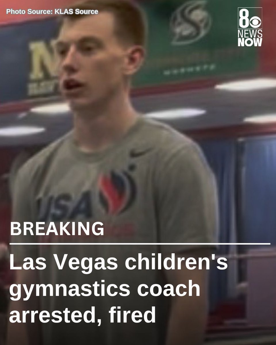 8NewsNow's tweet photo. A children’s gymnastics coach was arrested Monday and fired from the program in Las Vegas that employed him, the 8 New Now Investigators have learned. https://t.co/o0OJf8ySrW https://t.co/OX3oBLK6z4