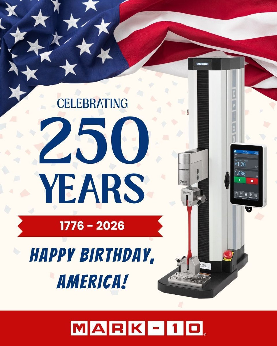 Mark10Force's tweet photo. From force and torque measurement instruments to sophisticated benchtop systems, Mark-10 proudly engineers and manufactures in the USA, building a reputation for quality, innovation, and reliability as resilient as America itself. Happy Birthday, America! 🎆

#america250 #mark10 https://t.co/irwsprkiMa