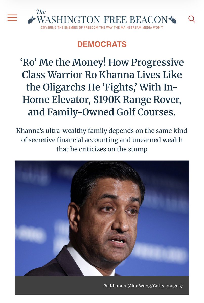ginamilan_'s tweet photo. Lemme get this straight:

Ro Khanna spends his days attacking Elon Musk, Donald Trump, and billionaires for their wealth…

…while he lives in a luxury DC mansion with a private four-story elevator and his kids own stakes in multiple private golf clubs.

Absolutely incredible. 😂
