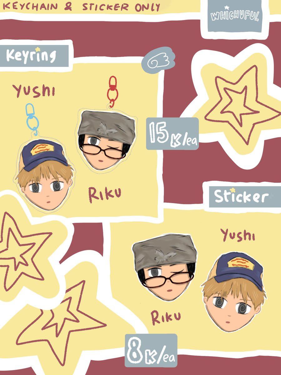 whichuful's tweet photo. rts &amp; likes are appreciated <3

OPEN PRE-ORDER (close 10 juli 2026) 

avail YUSHI &amp; RIKU
★ keychain 15k
★ sticker 8k
★ set keychain &amp; sticker 20k

🏠 Tangerang, Ina

order by dm! (⁠◠⁠‿⁠・⁠)⁠—⁠☆ https://t.co/JKBIzNP7Af