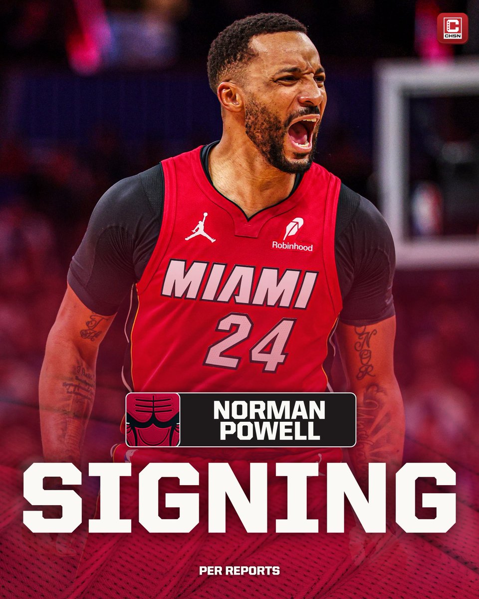 CHSN_Bulls's tweet photo. The Chicago Bulls are signing G Norman Powell to a 2-year, $45 million deal according to multiple reports 🚨

Powell averaged 21.7 PPG for the Miami Heat a season ago. https://t.co/kMz2rew8kn