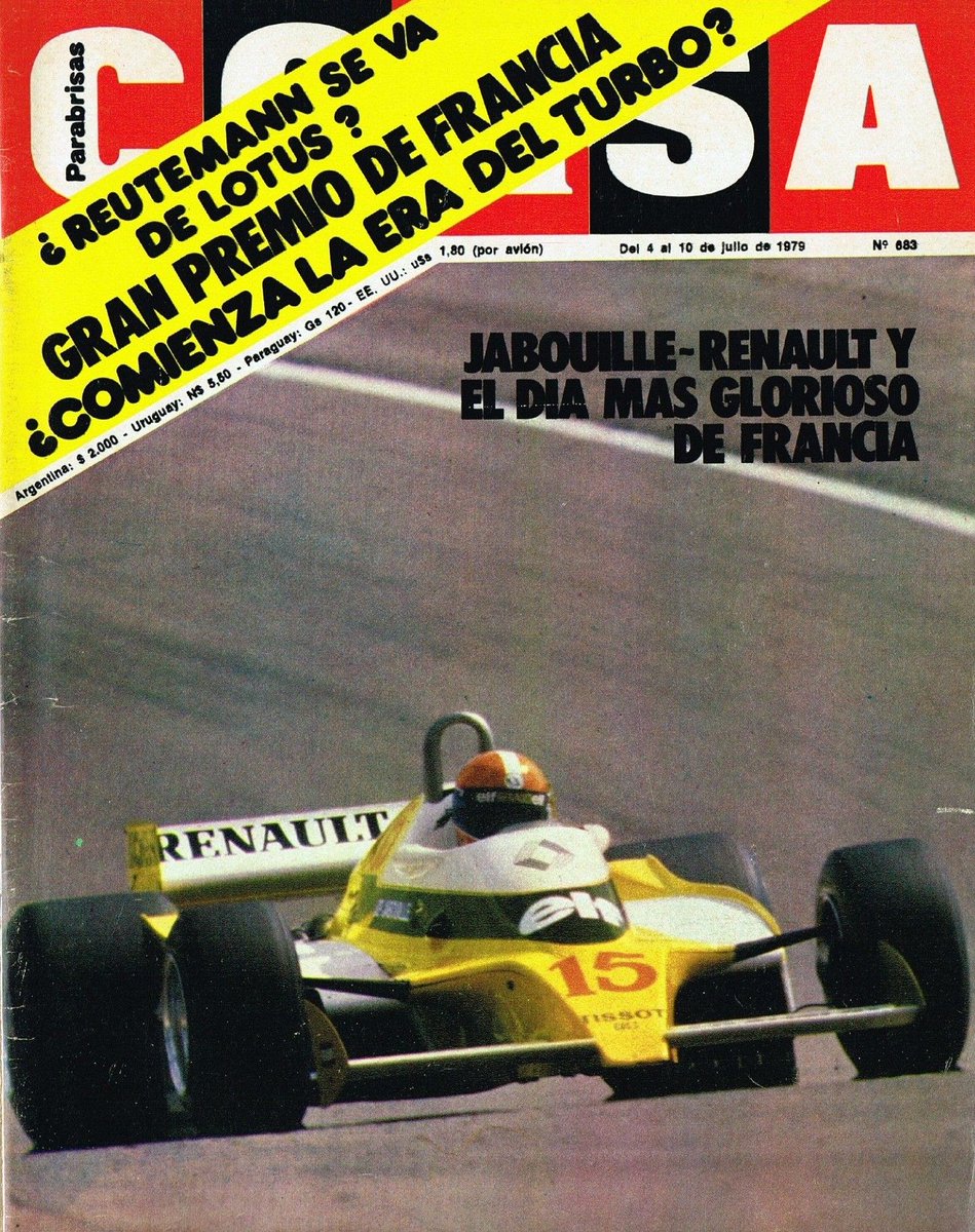 PatoG82's tweet photo. 1 de Julio de 1979. GP de Francia en Dijon-Prenois para la F1 🏁

🇫🇷 LA MARSELLESA NUNCA SONÓ TAN FUERTE
"Piloto francés, chasis francés, motor francés, neumáticos franceses. Primera victoria de un motor Turbo"

📝 Notas Corsa 🔗 https://t.co/9bJwUDWWeA https://t.co/X2R8KH2NuY