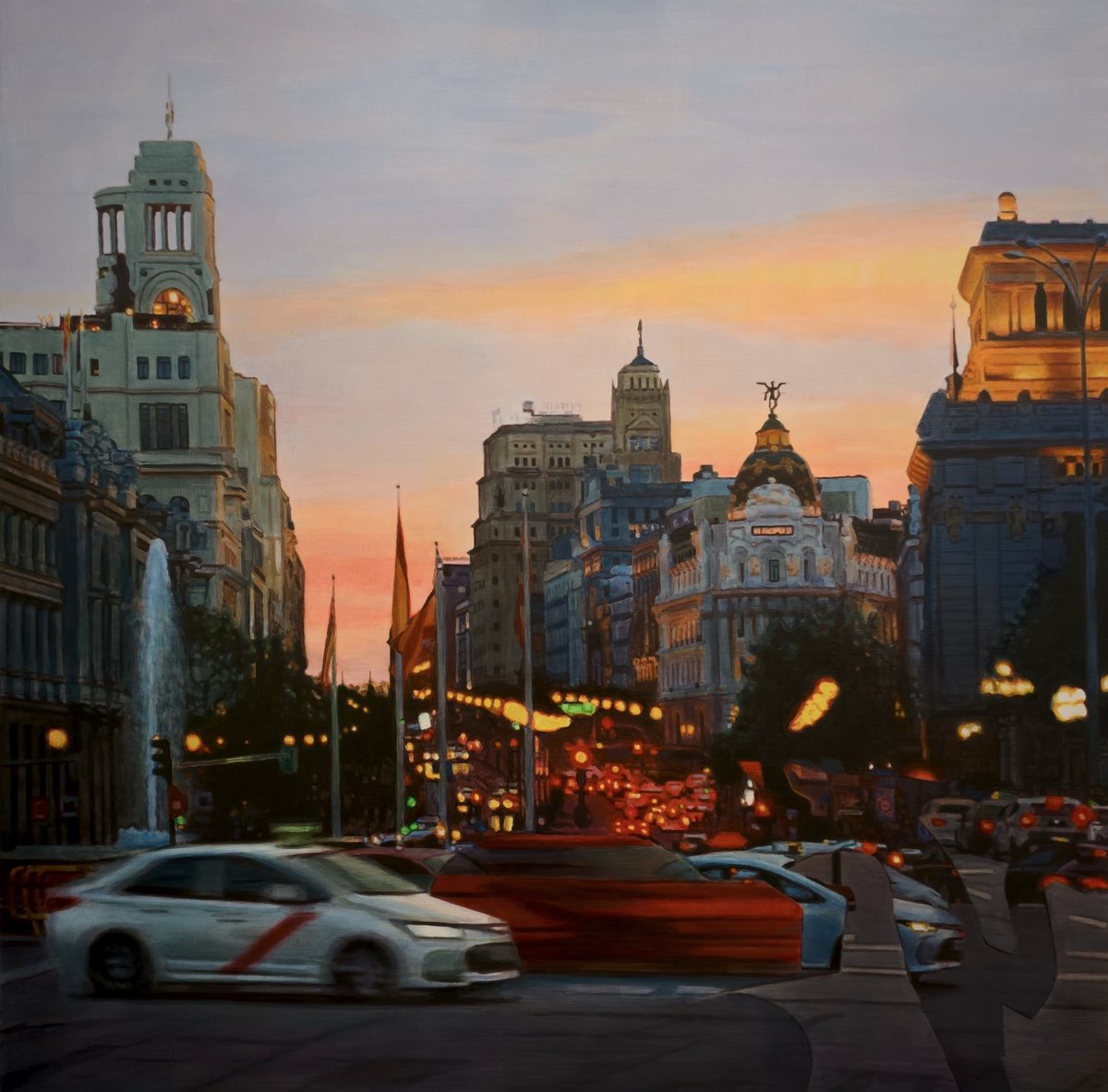 AlonsoFernand's tweet photo. "Cibeles" Acrílico sobre lienzo 100x100 cms. Siempre manipulo digitalmente las fotografias que sirven de base para mi trabajo  y en ocasiones en ese proceso se producen "accidentes" con un indudable valor estético. https://t.co/Mz64BpghUT