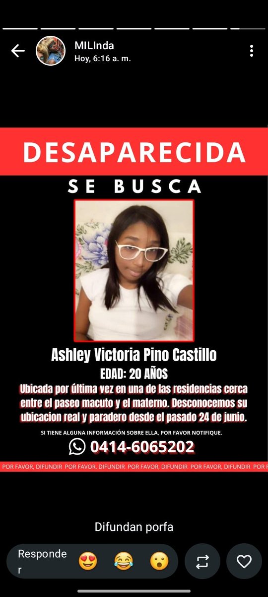 ADICCIONIALL's tweet photo. 🚨 IMPORTANTE POR FAVOR DIFUNDIR🚨
Está desaparecida, agradecemos por favor cualquier información y ayuda para difundir🙏🏻 https://t.co/XSUPtKaapI