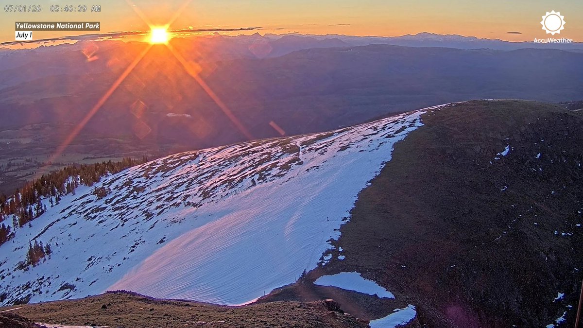 accuweather's tweet photo. Meanwhile, in Yellowstone... welcome to July! ❄️🌲 https://t.co/m0LaeifJ8g