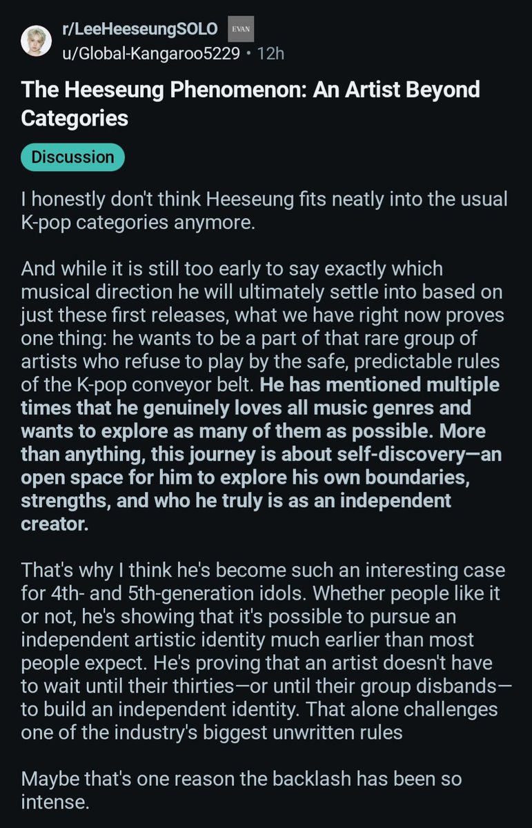redhamsterhee's tweet photo. i’m not the type to share reddit posts here, but you guys need to read this one. it perfectly summarizes everything i’ve been thinking abt in the last couple of months, and it brings up a lot of valid stuff that's been evident from his departure right up to his recent debut. 1/2. https://t.co/UefgU5R6Zd