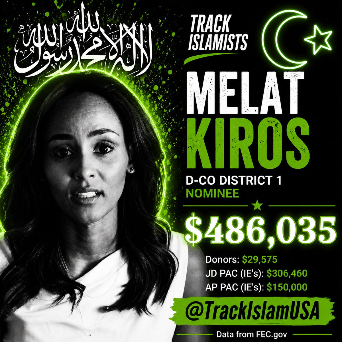 GoldenAgeTimes2's tweet photo. Melat Kiros is a Radical Democrat Socialist who has taken almost $500k from Islamist donors &amp; PACS. Funny, this Socialist hates billionaires, but happily accepts their help through Independent Expenditures. You can't make this up! https://t.co/dhZGq0uc0M