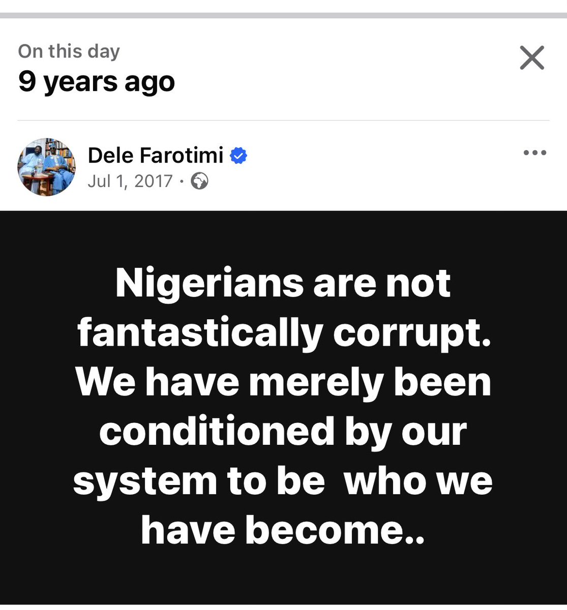 DeleFarotimi's tweet photo. Perversions are unavoidable byproducts of impunity, and are euphemistically labeled corruption in societies where the system administers impunity in the stead of a legal order. Corruption may be a crime in other countries, but it is a prerequisite for “normalcy” in Nigeria.. https://t.co/jXYzsggbQd