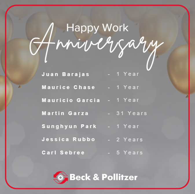 BeckU57444's tweet photo. 🎉 Celebrating Our July Work Anniversaries! 🎉

Every anniversary marks another year of teamwork, dedication, and making a difference. Thank you to our incredible employees for the commitment and passion you bring to our team each day.
#WeareBeckandPollitzer #WorkAnniversary https://t.co/dTlBikCXkW