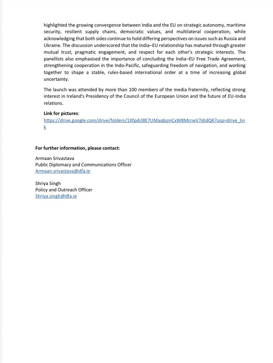 IrlEmbIndia's tweet photo. Press Release 📰

Today we launched Ireland’s Presidency of the Council of the European Union at the Press Club of India  🇮🇪🇪🇺🇮🇳

From 1 July–31 Dec 2026, Ireland holds the Presidency of the Council of the European Union, leading the Council’s work and advancing EU priorities🇪🇺 https://t.co/09lvOPJfsP