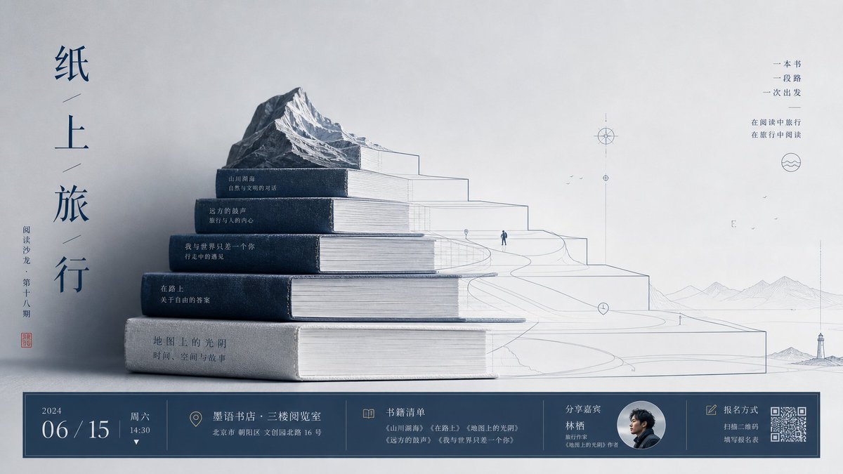 xiaoxiaodong's tweet photo. GPT2 x 活动 x 海报 x 信息图 x 美学提示词

厚重仪式感的一组 活动提示词

适合文化相关用途

书籍作为解体，是这个创意的出发点

实话说，这一周，我的提示词质量上来了

也可能并不是我提示词质量上来了
而是GPT-image2的理解力上来了

提示词在图片alt属性中，记得返图作业

可以尝试各种变种方向，比如电影海报...