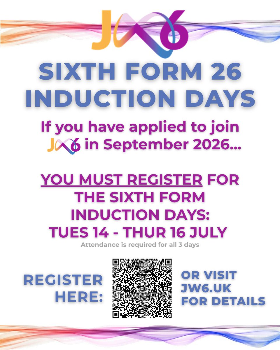 TJWA_Ashford's tweet photo. If you have registered your interest in joining our Sixth Form, please visit our website to sign up for our Induction Days: 14 to 16 July.
https://t.co/H2TAxWPM7S
#SixthForm #NextSteps #KentChoices #JW6 https://t.co/NbOXmzPmkC