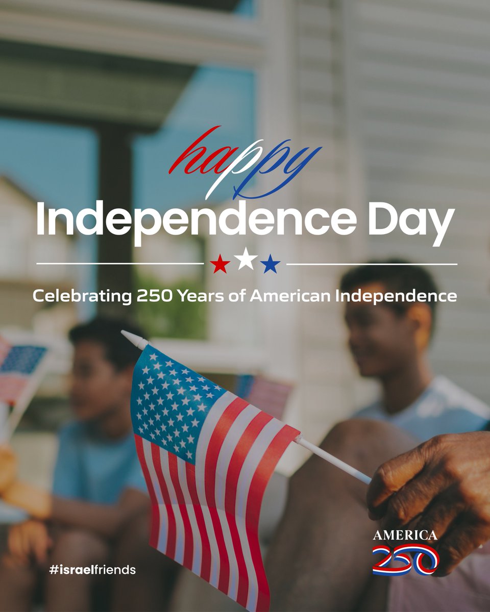 IsraelFriendsUS's tweet photo. Today, we celebrate more than Independence Day.

We celebrate the 250th anniversary of the Declaration of Independence and the enduring ideals that have shaped our nation for generations.

Freedom. Liberty. Courage. Opportunity.

As we reflect on America’s past, we also honor the men and women who continue to defend those principles at home and alongside our allies around the world.

From all of us at Israel Friends, Happy Independence Day. 🇺🇸

#IndependenceDay #FourthofJuly #IsraelFriends
