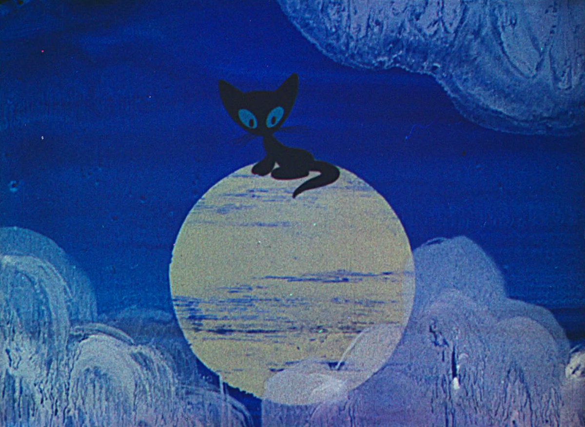 kube_z's tweet photo. 인어공주 다음으로 좋았던 건 달빛 이야기(1968). 아기 검은 고양이가 실수로 주인의 스탠드를 깨뜨리면서 달과 별빛을 찾아 떠나는 9분짜리 단편 동화 애니. https://t.co/vf5qrebNFT