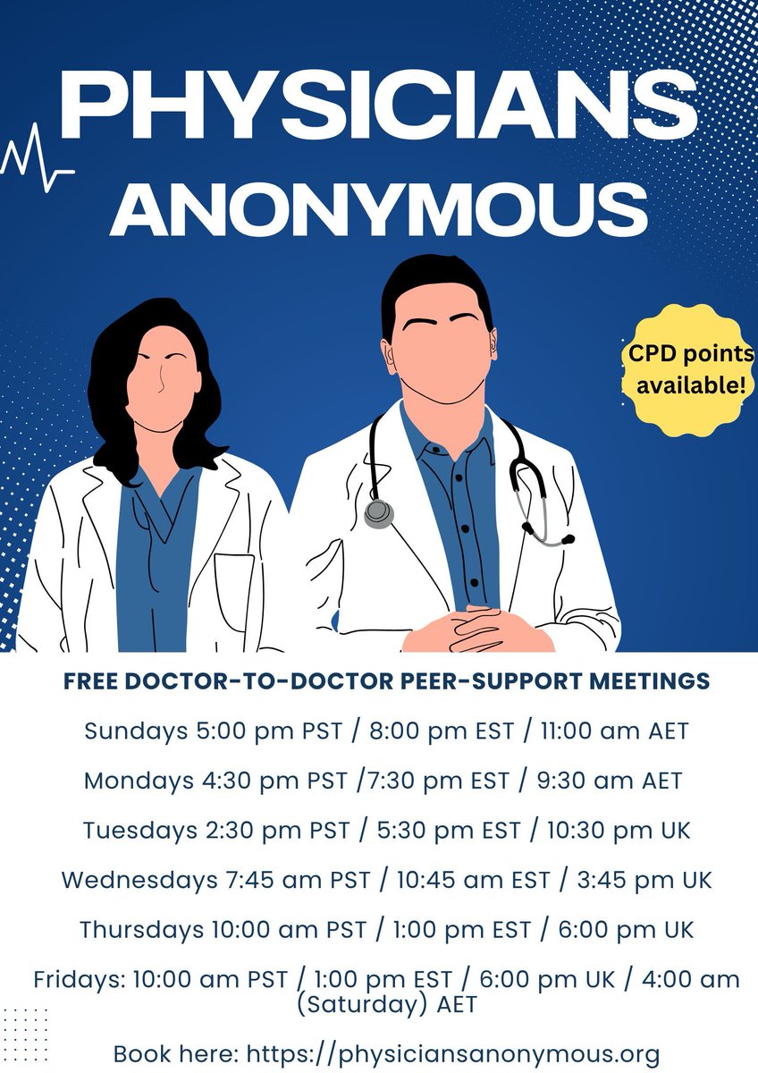 CorriganDr's tweet photo. Take a break from charting and chill with your fellows:

Our FREE physician-only peer support meetings.  Next one starts in 1hr.

Wednesdays 7:45 am PST / 10:45 am EST / 3:45 pm UK
Thursdays 10:00 am PST / 1:00 pm EST / 6:00 pm UK
And more...
https://t.co/STk0HCpIeW https://t.co/EDGPOwioOk