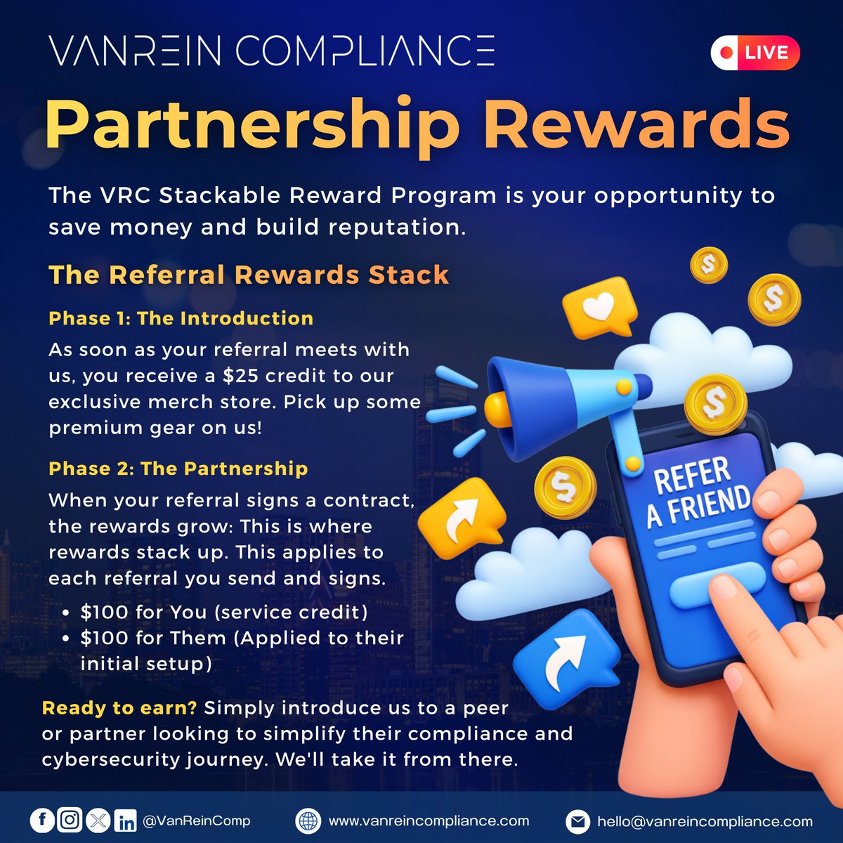 VanReinComp's tweet photo. Know someone dealing with HIPAA, SOC 2, or cybersecurity headaches?
Introduce them to us. It’s time to partner up!

Build a better business, tag someone now.
https://t.co/g8tGqIQ4sV https://t.co/NsPjpy3q3n