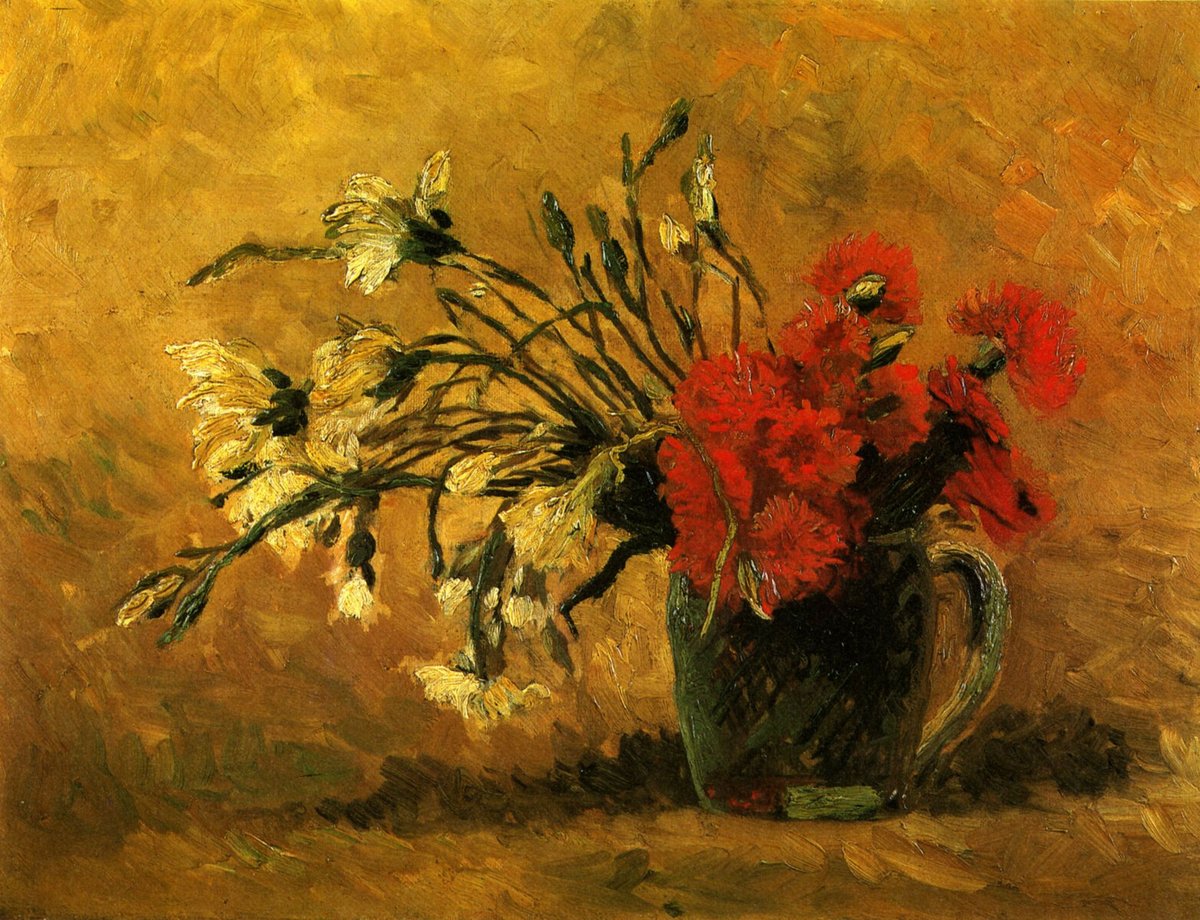 Havenlust's tweet photo. Vase with Red and White Carnations on a Yellow Background, 1886.

Vincent van Gogh https://t.co/uBjY9pJMXB