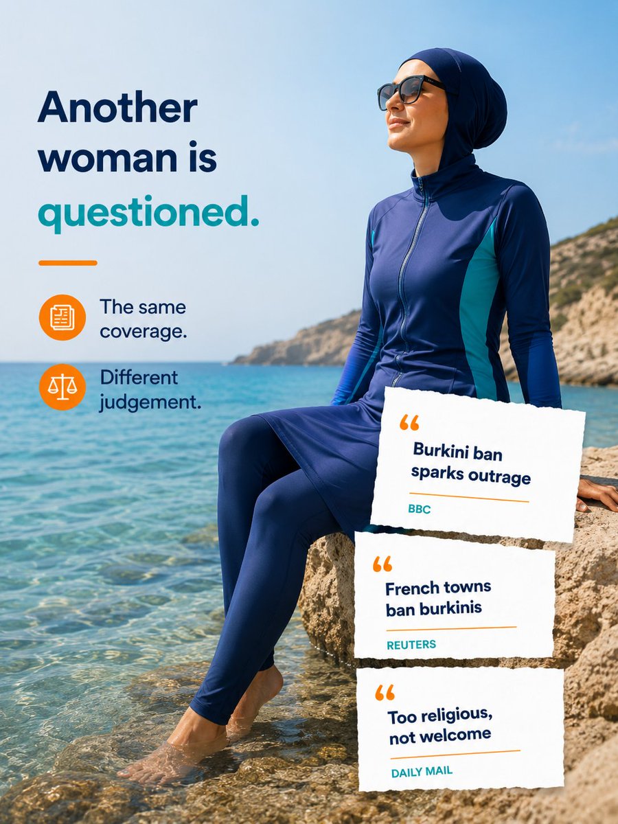HalalBooking's tweet photo. Same swimsuit. Same coverage. Different verdict.
One is called “elegant.” The other “controversial.”
Nothing changed except perception.
Modesty was never the issue - choice was.

Travel on your terms. Book now on Halalbooking 🌍
https://t.co/cutnIJoRwu https://t.co/yT5WBNqZ6D
