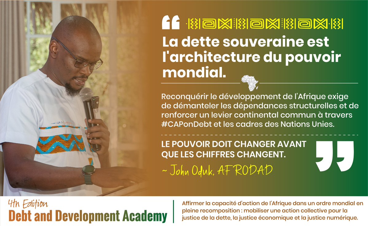 AFRODAD2011's tweet photo. La dette ne se résume pas à des chiffres : c'est une question de pouvoir.
À #DaDAIV, nous sommes en train d'analyser l'économie politique de la dette africaine. Construire des solutions commence par la compréhension du système.
#AfricaRuleMaker https://t.co/MWMJHCPp9c