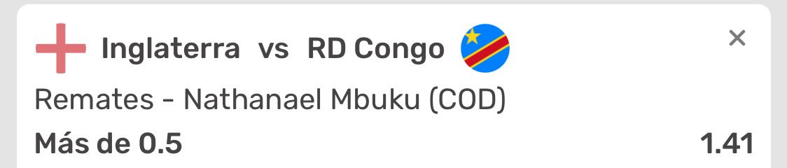 MadMoneyBets's tweet photo. Se suponía que #Draftea era una opción especializada en props y ahora no sirve ni para eso no jodas no SGP ni momios decentes así no se pinches puede.

El SGP del #England #Congo 

N.Mbuku over 0.5Sho + Congo over 1.5 Sot + #Inglaterra ML 

Momio 3.00 

Suerte 🍀 
#Freepick https://t.co/9ClPbD9XAW