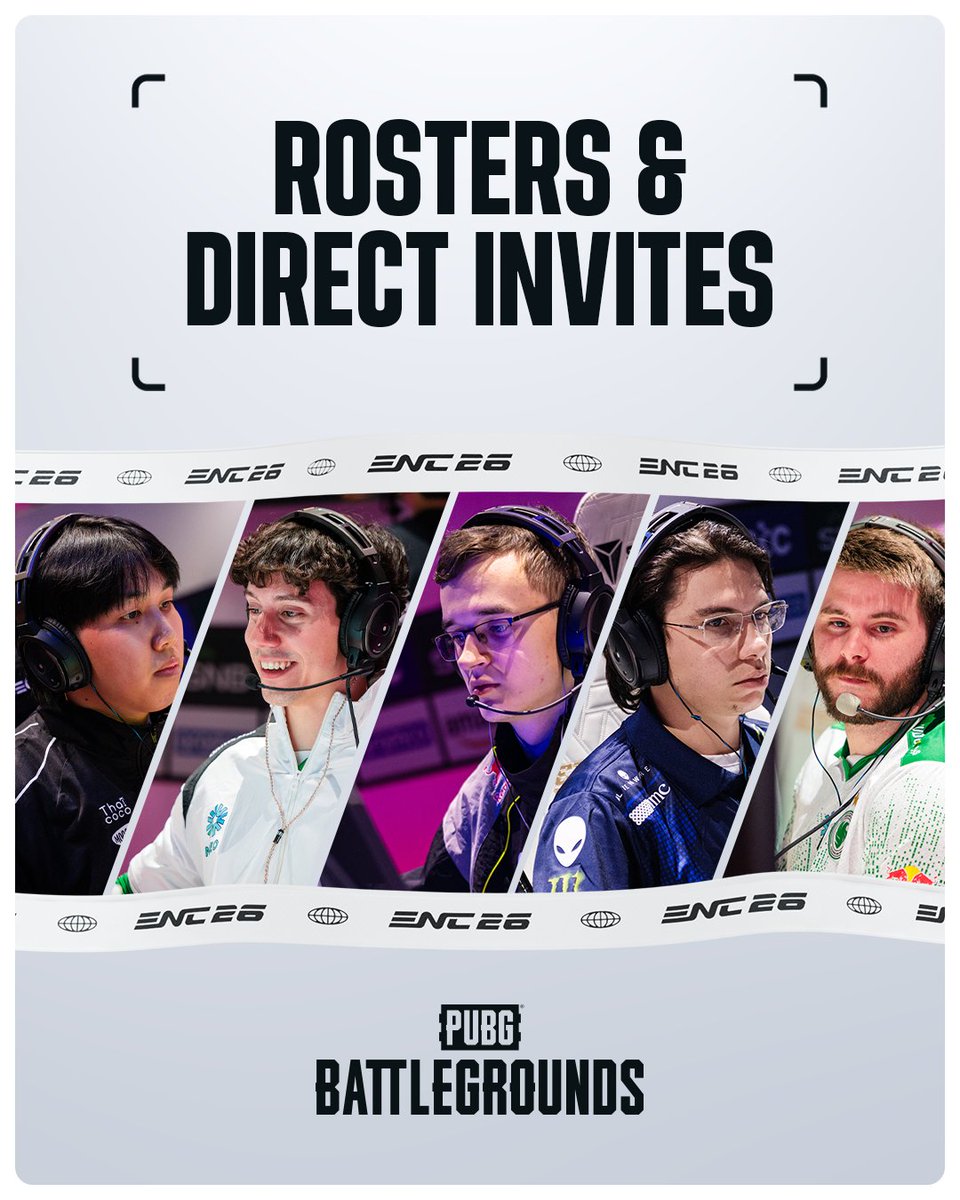 ENC_EN's tweet photo. The fields are calling.

Here are the PUBG BATTLEGROUNDS rosters and direct invites locked in for ENC26. https://t.co/Ow0XG2eP6F
