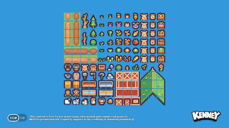 KenneyNL's tweet photo. Tiny Farm is out now &amp; completely free! 🌾Includes 130+ tiles, objects and items to create farm based games. They fit previous Tiny-pack releases perfectly, so do combine 'em!

https://t.co/cxktA7DkSL https://t.co/tdFA85RL1O